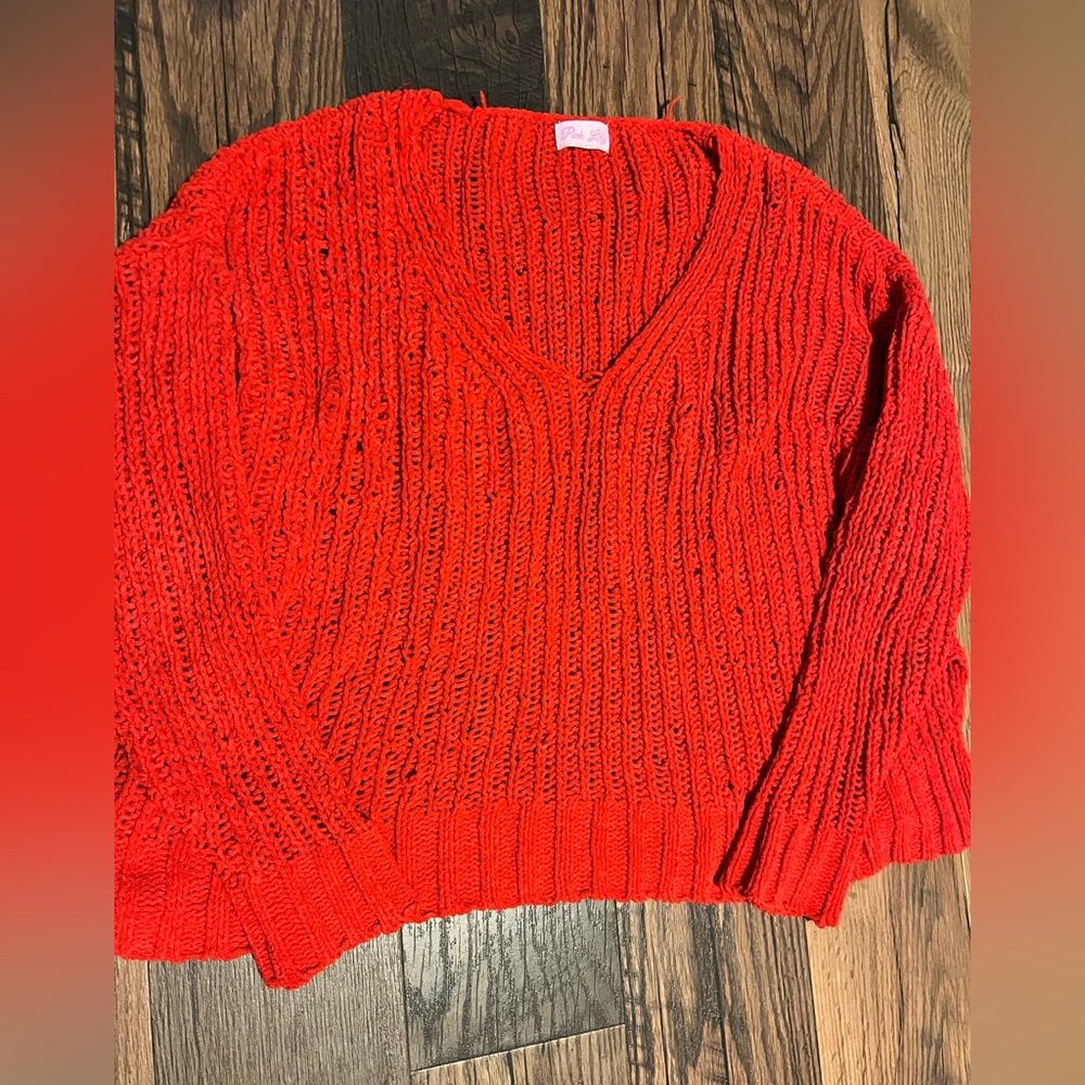 Pink Lily Bright Red V-Neck Sweater